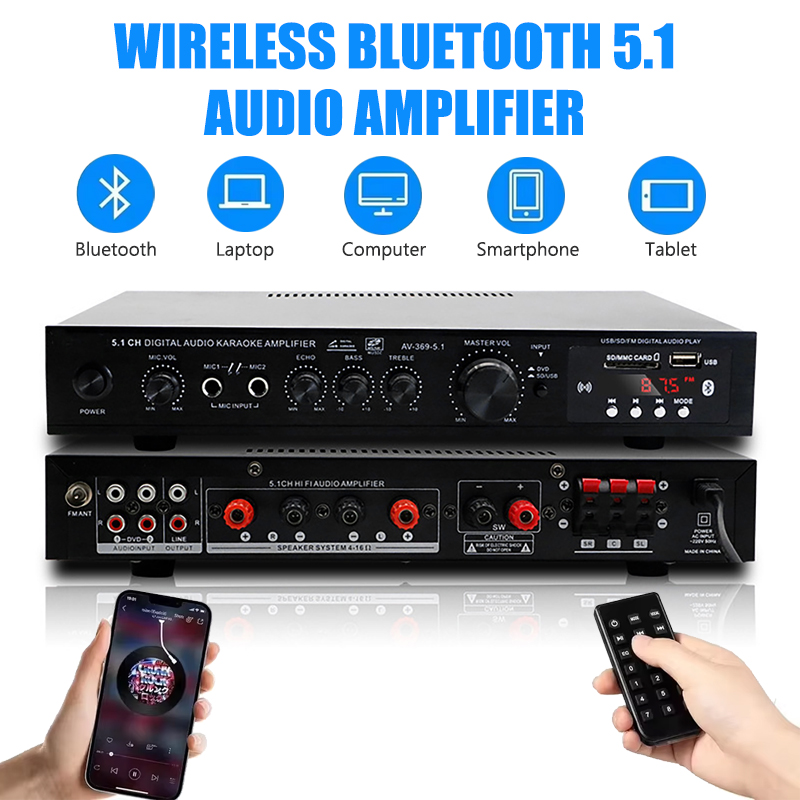 Home Cinema Bluetooth 5.1 - Yüksek Güç Amplifikatörü AV-369BT 6 Kanal