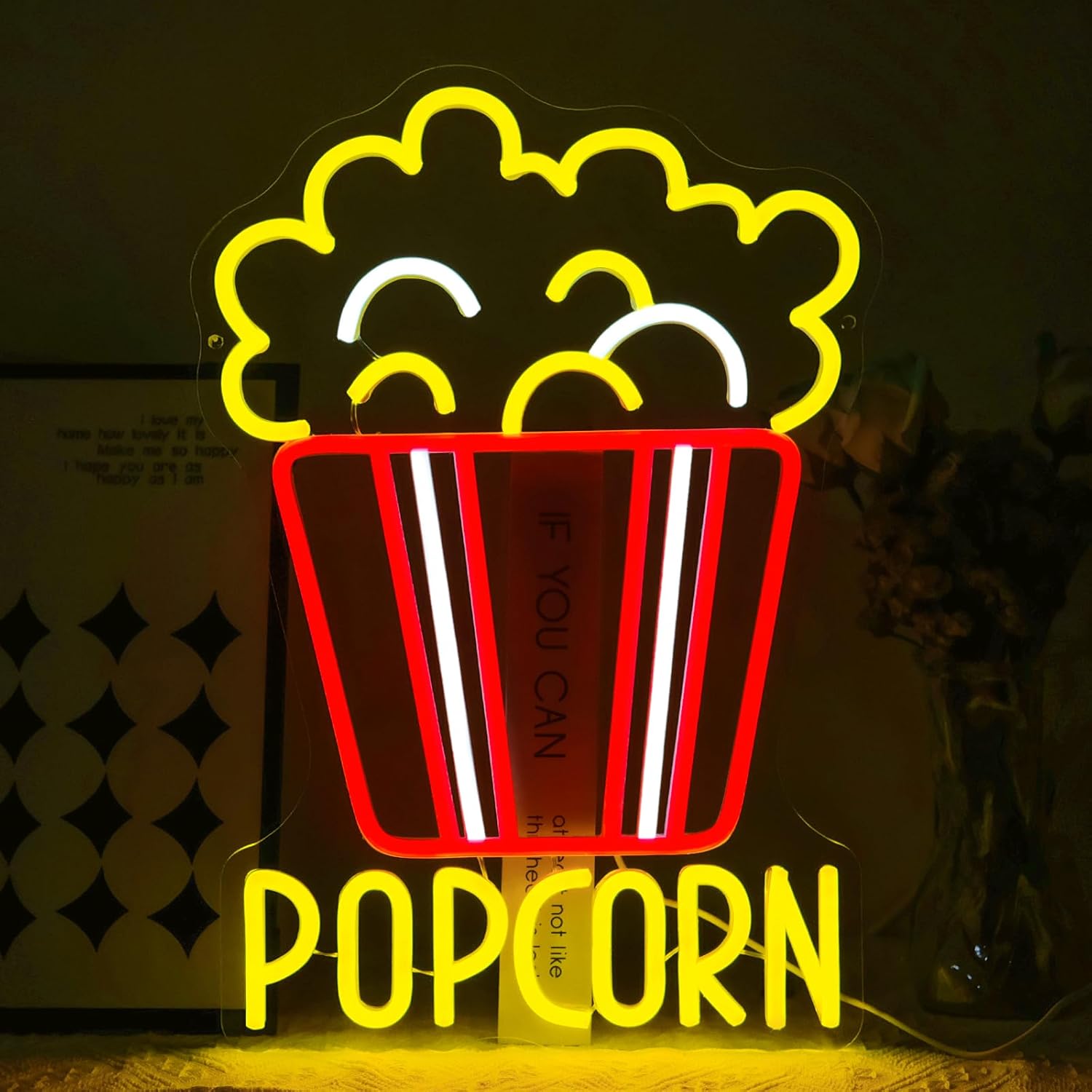 Home Cinema Food - Popcorn Neon Tabelası Kısılabilir Yiyecek LED